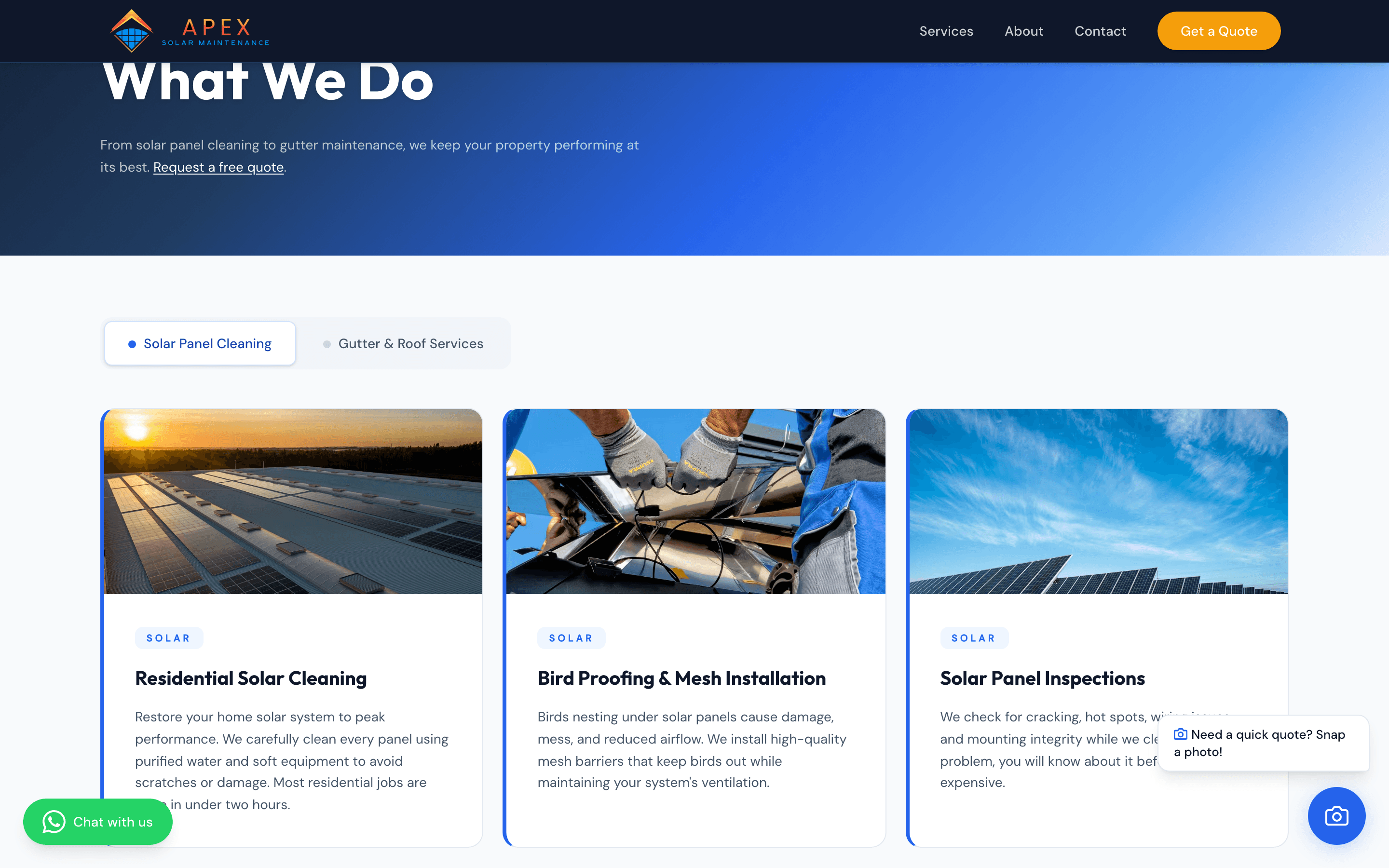 Apex Solar dedicated services page